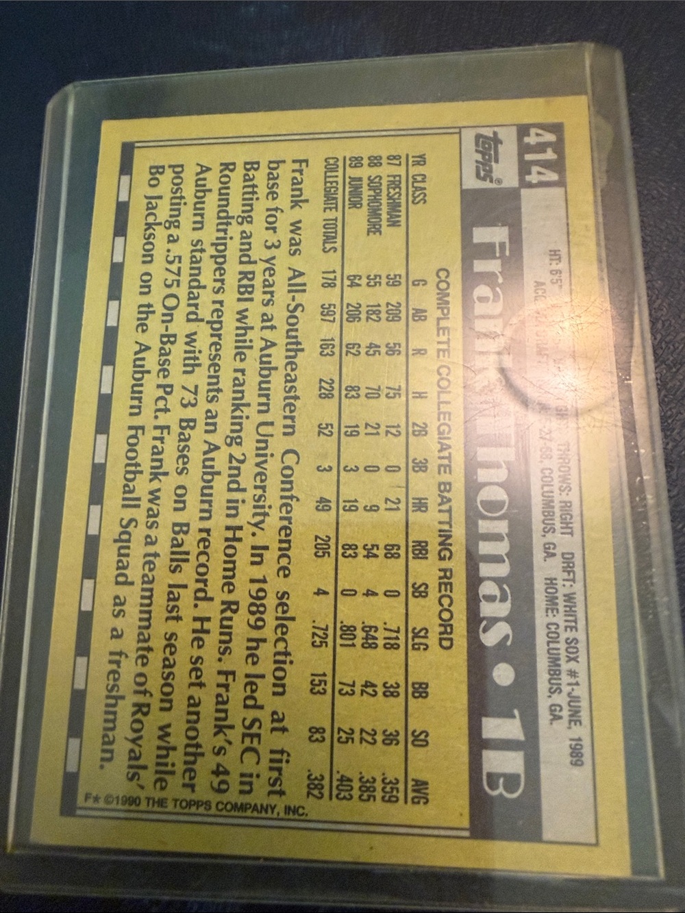 1990 Topps Frank Thomas Rookie - Picture 2 of 3